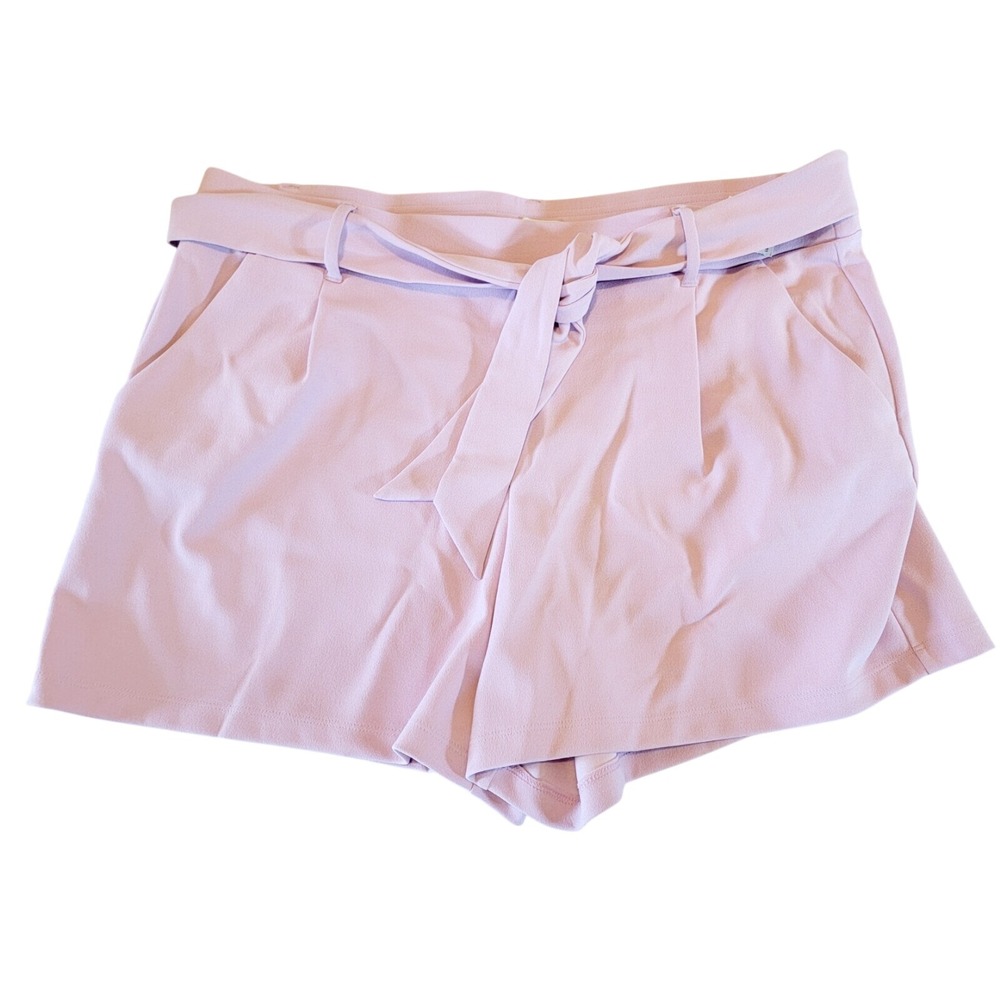 LOFT XL Women's Shorts Solid Lavender Pull-On Stretch‎ Tie Pockets Wide Leg NWT